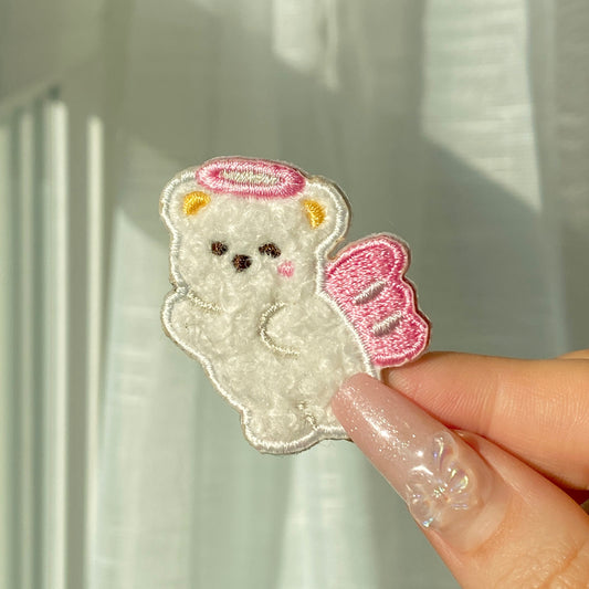 fuzzy angel bear patch sticker