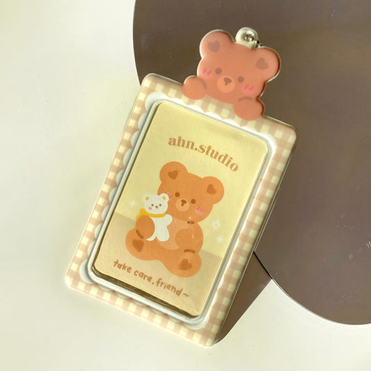 brown teddy photo card id holder