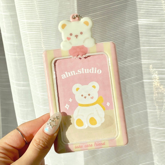 pink teddy photo card id holder