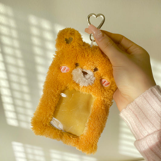 plush cozy teddy photo id holder keychain